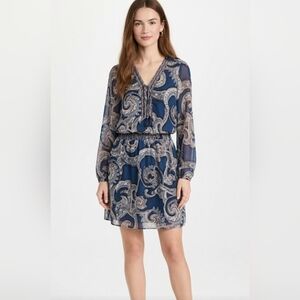 White House Black Market Navy Paisley Long Sleeve Dress